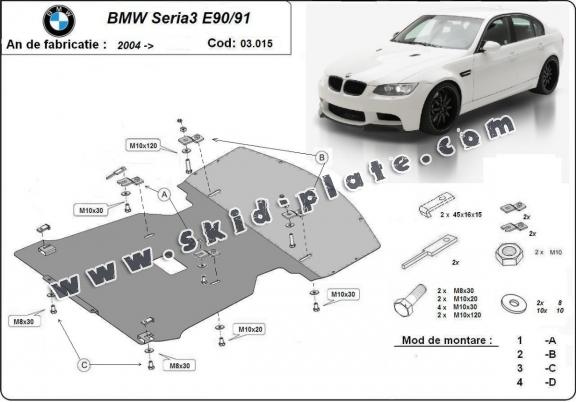 Steel skid plate for BMW Seria 3 E90/91/92