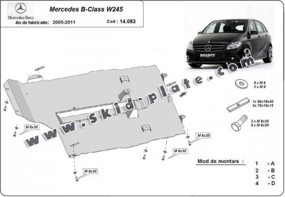 Steel skid plate for the protection of the engine and gearbox for Mercedes B-Class W245