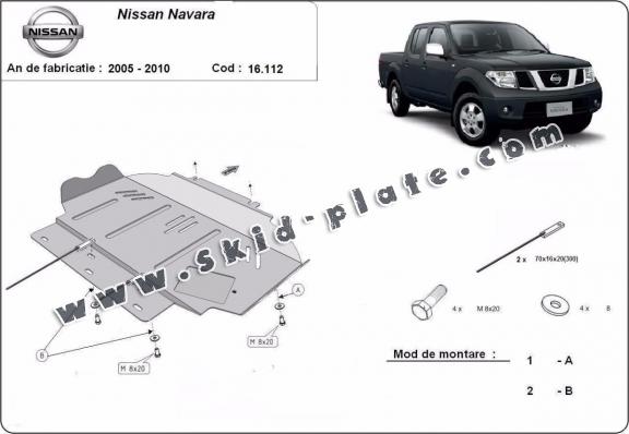 Steel skid plate for Nissan Navara D40
