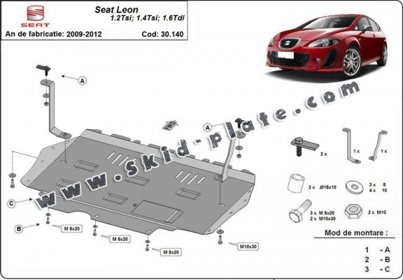 Steel skid plate for the protection of the engine and the gearbox for Seat Leon Mk2