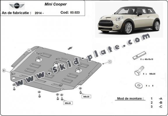 Steel skid plate for the protection of the engine and the gearbox for Mini Cooper F55/56